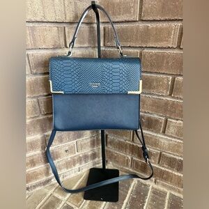 Dune London Minidhan Navy & Cream Mixed Texture Flapover Satchel - EXC